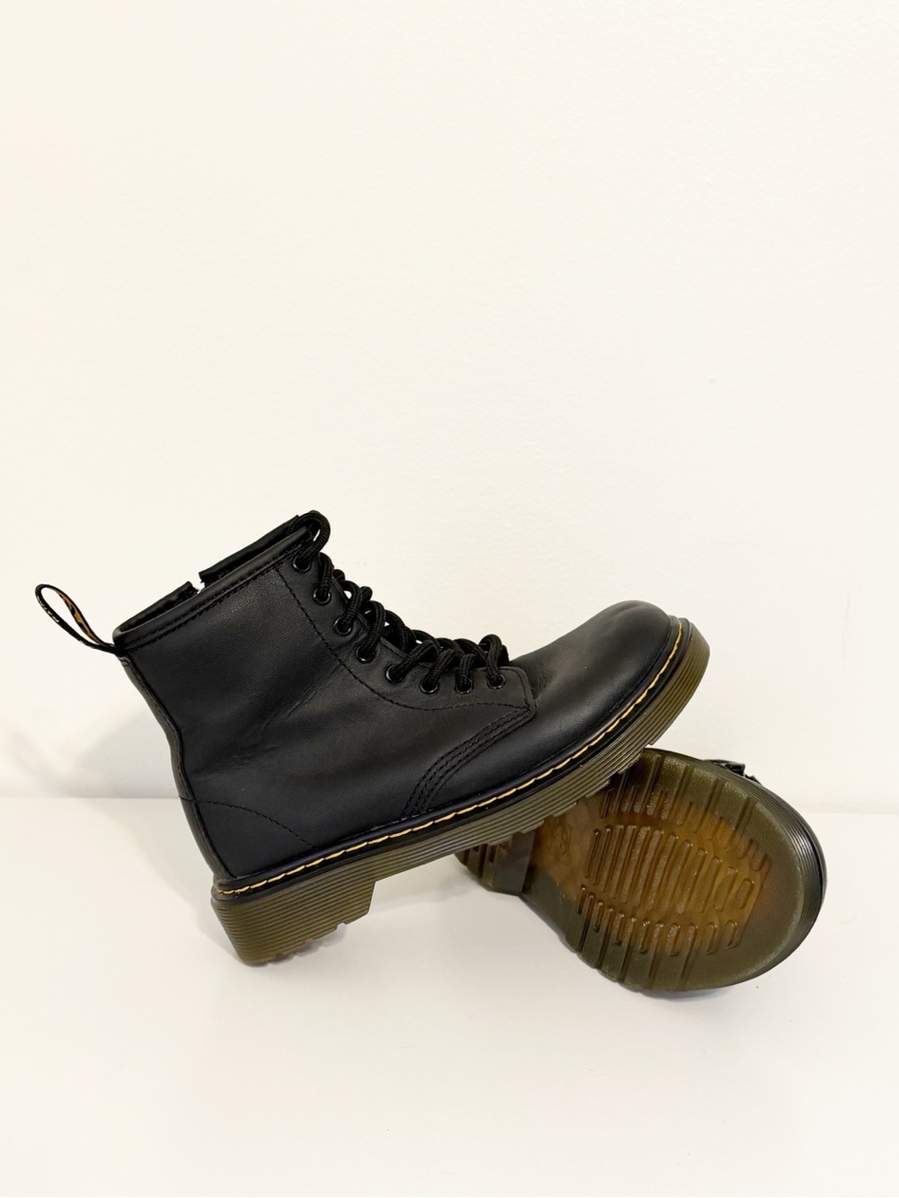 Dr. Martens 1460 J Black Leather Lace Up Side Zip Boots Youth 2 EU 33